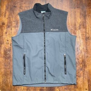 Columbia Vest Mens L Gray Softshell Full Zip Outdoor Lightweight Ascender XM0044